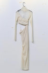Un Morceau velvet lace stitching waist details dress UM231LS08 white PUM35